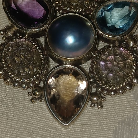 Stephen Dweck Vintage Multi-Stone Flower Motif Brooch, Sterling Silver - Picture 4 of 9